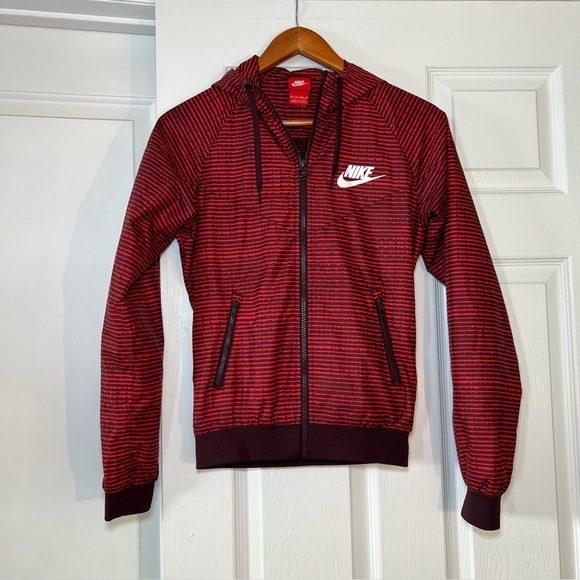 Nike Full Zip High Neck Hooded Windbreaker Jacket Red Womens XS - Picture 1 of 8